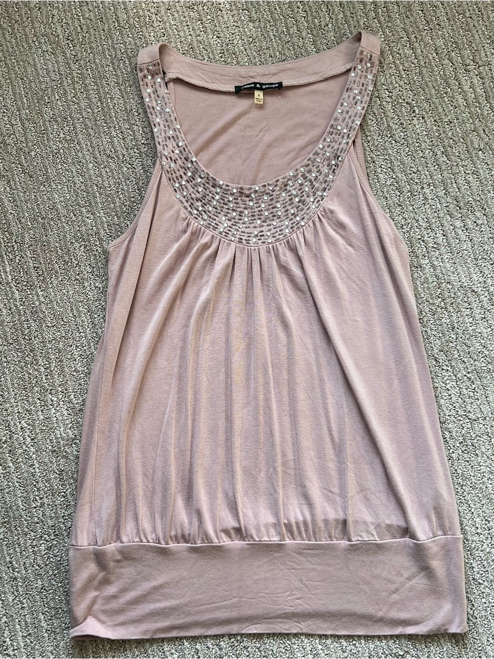 Cable & Gauge Embellished Scoop Neck Tank Top - Dusty Pink